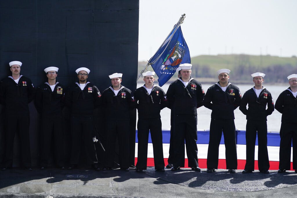 Sailors of the United States Ship Delaware during a commissioning ceremony on April 2. AP Photo/Carolyn Kaster