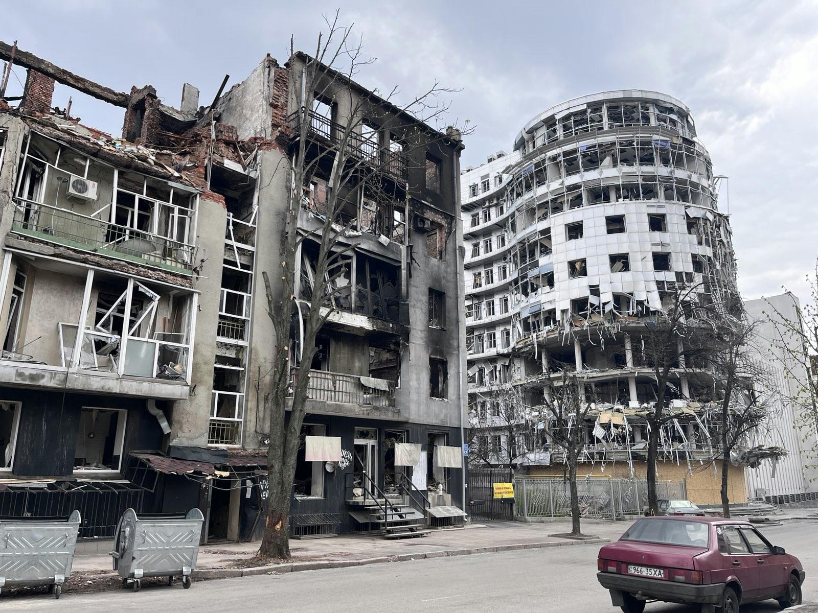 A residential building and office spaces destroyed during intense fighting in Kharkiv, Ukraine. Caleb Larson/The New York Sun