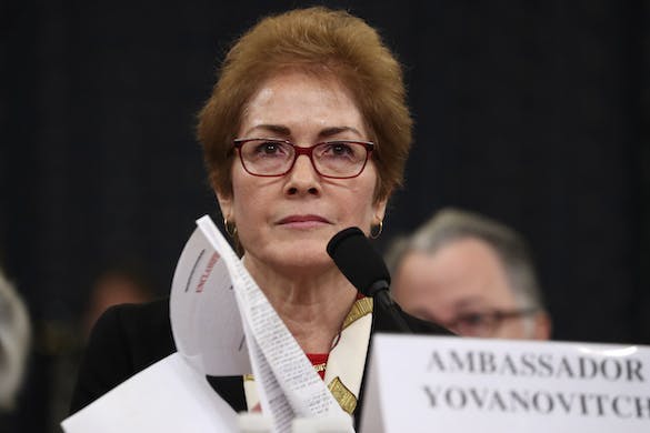 A former U.S. ambassador to Ukraine, Marie Yovanovitch, testifies before the House Intelligence Committee November 15, 2019. AP/Andrew Harnik