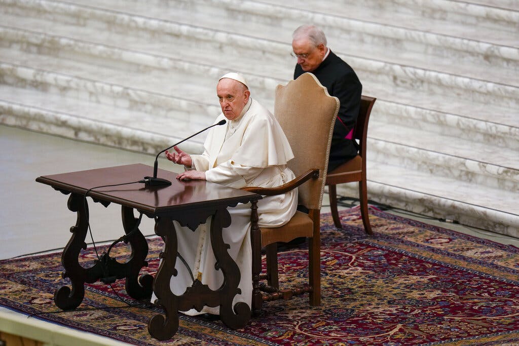 Pope Francis at the Vatican May 5, 2022. AP/Alessandra Tarantino