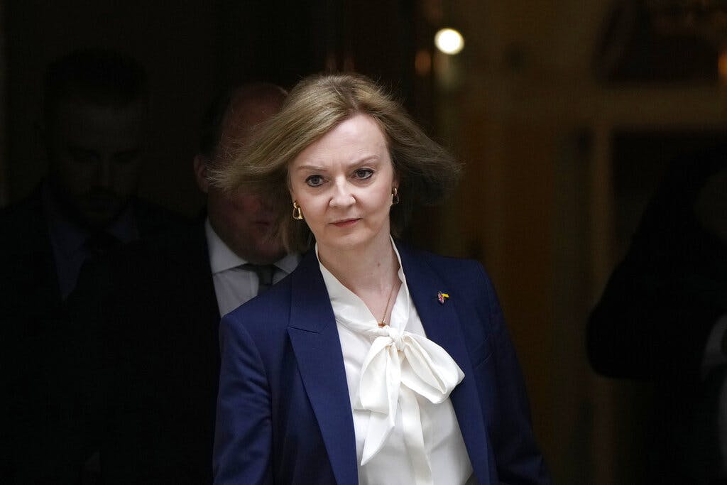 Britain's foreign secretary, Elizabeth Truss, leaves a Cabinet meeting at 10 Downing Street, April 19, 2022. AP/Alastair Grant, file