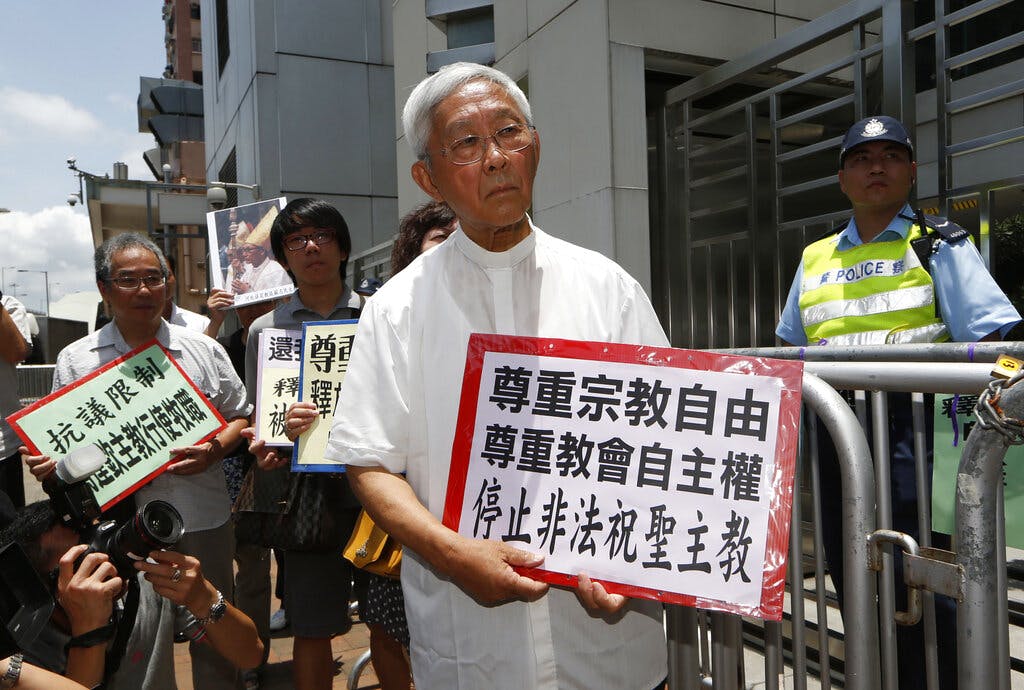 Cardinal Joseph Zen and other religious protesters demonstrate for religious freedom outside the China Liaison Office in Hong Kong, in 2012. AP/Kin Cheung, file