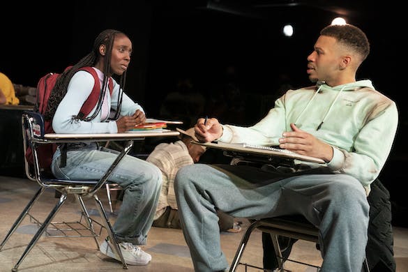 MaYaa Boateng as Erika and Mister Fitzgerald as Abdul in ‘Exception to the Rule.’ Joan Marcus