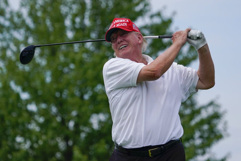 President Trump at the Bedminster Invitational LIV Golf tournament at Bedminster, New Jersey, July 28, 2022. 