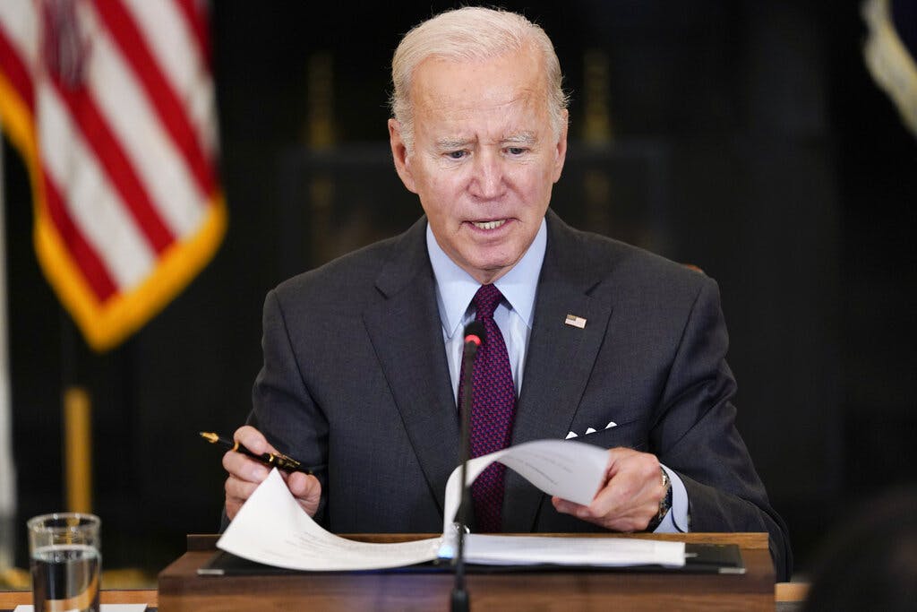 President Joe Biden speaks during a meeting of the reproductive rights task force in the State Dining Room of the White House in Washington, Tuesday, Oct. 4, 2022. (AP Photo/Susan Walsh)