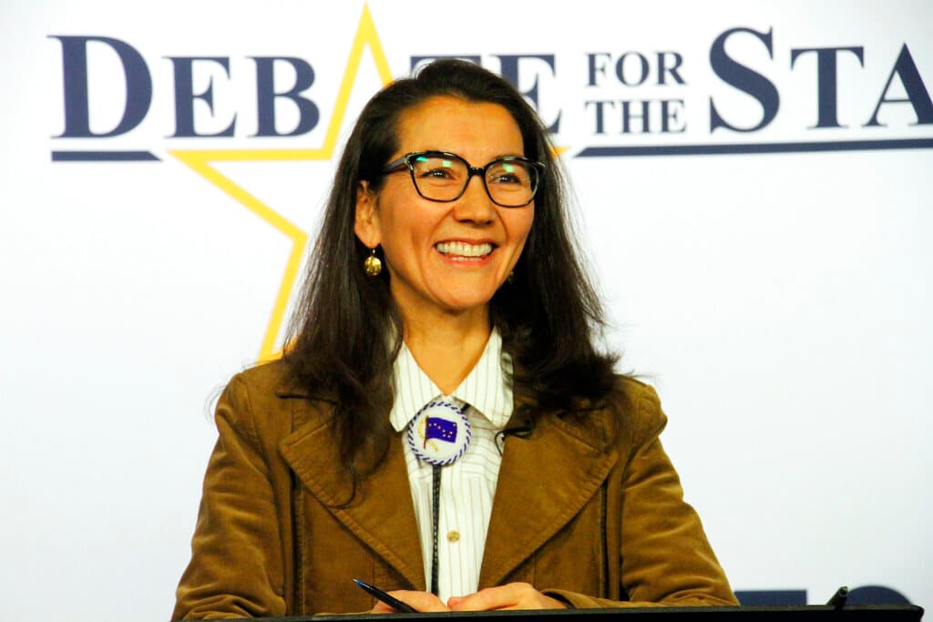 AP/Mark Thiessen Representative Mary Peltola before a debate October 26, 2022, at Anchorage.