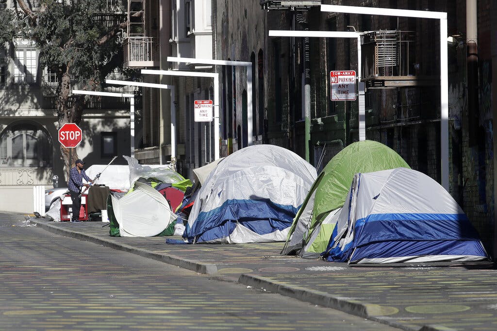 Tents on a sidewalk at San Francisco, April 21, 2020. 