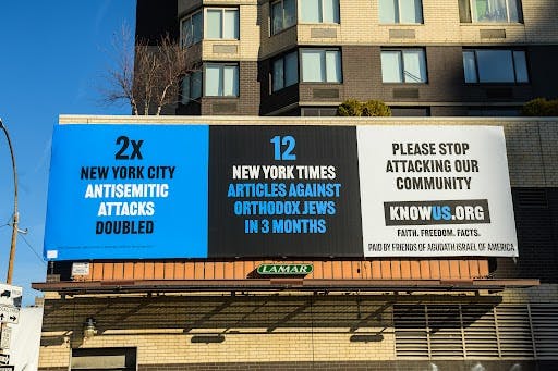 A billboard is part of a campaign by knowus.org to highlight New York's orthodox Jewish community.