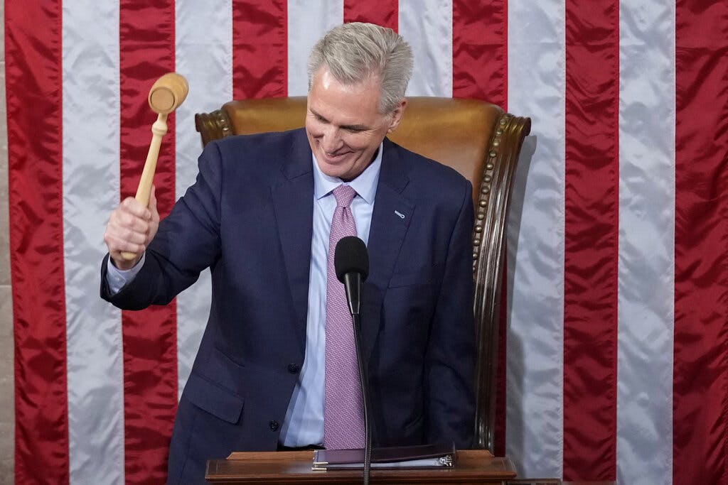 Speaker McCarthy wields the gavel early on January 7, 2023. 