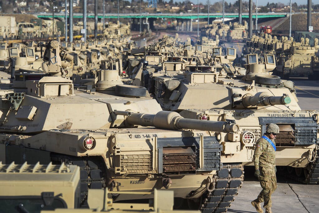M1 Abrams tanks at Fort Carson, Colorado Springs, Colorado, November 29, 2016. 