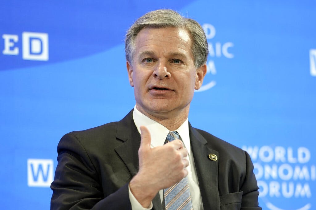 The FBI director, Christopher Wray, at the World Economic Forum at Davos, Switzerland on January 19, 2023. 