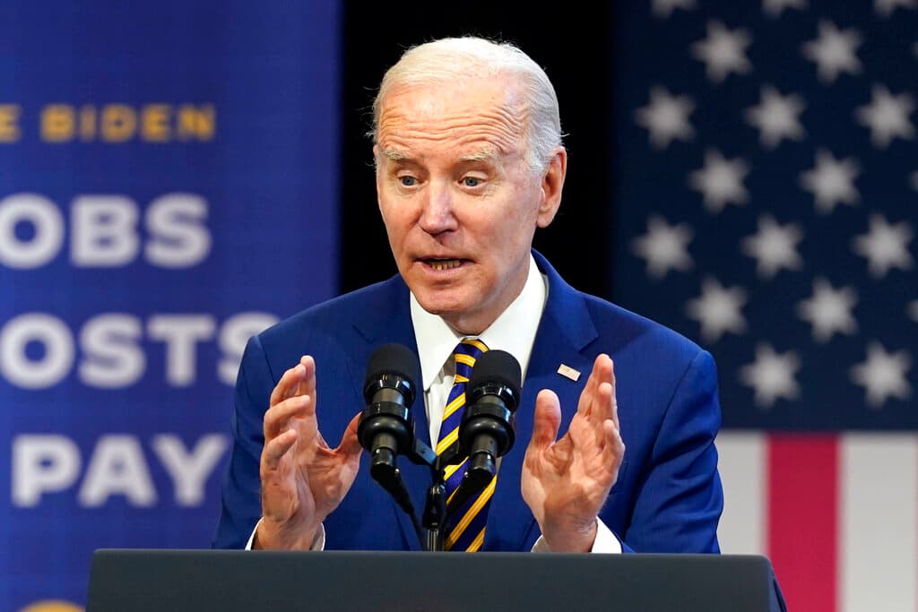 President Biden speaks about the economy to union members at the IBEW Local Union 26, February 15, 2023, at Lanham, Maryland.