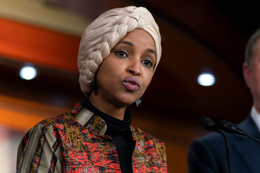 FILE - Rep. Ilhan Omar, D-Minn., speaks during a news conference on Capitol Hill in Washington, Jan. 25, 2023, in Washington. (AP Photo/Manuel Balce Ceneta, File) Representative Ilhan Omar during a news conference on Capitol Hill.