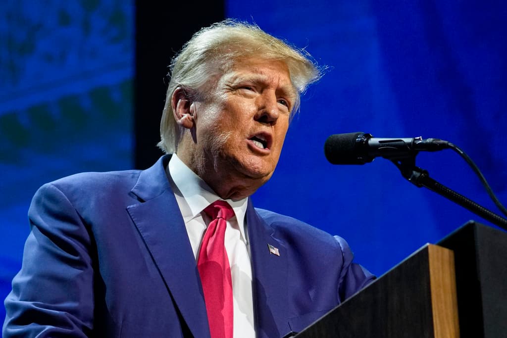 AP/Michael Conroy, file President Trump speaks at the National Rifle Association Convention at Indianapolis, on April 14, 2023.