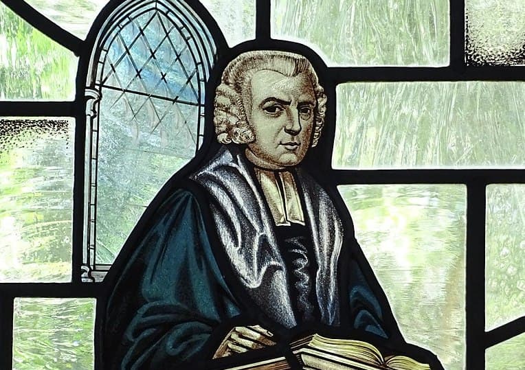 Adam Jones via Wikimedia Commons CC2.0 John Newton, detail of image of stained glass window at Saints Peter and Paul Church, Olney, Buckinghamshire, England.
