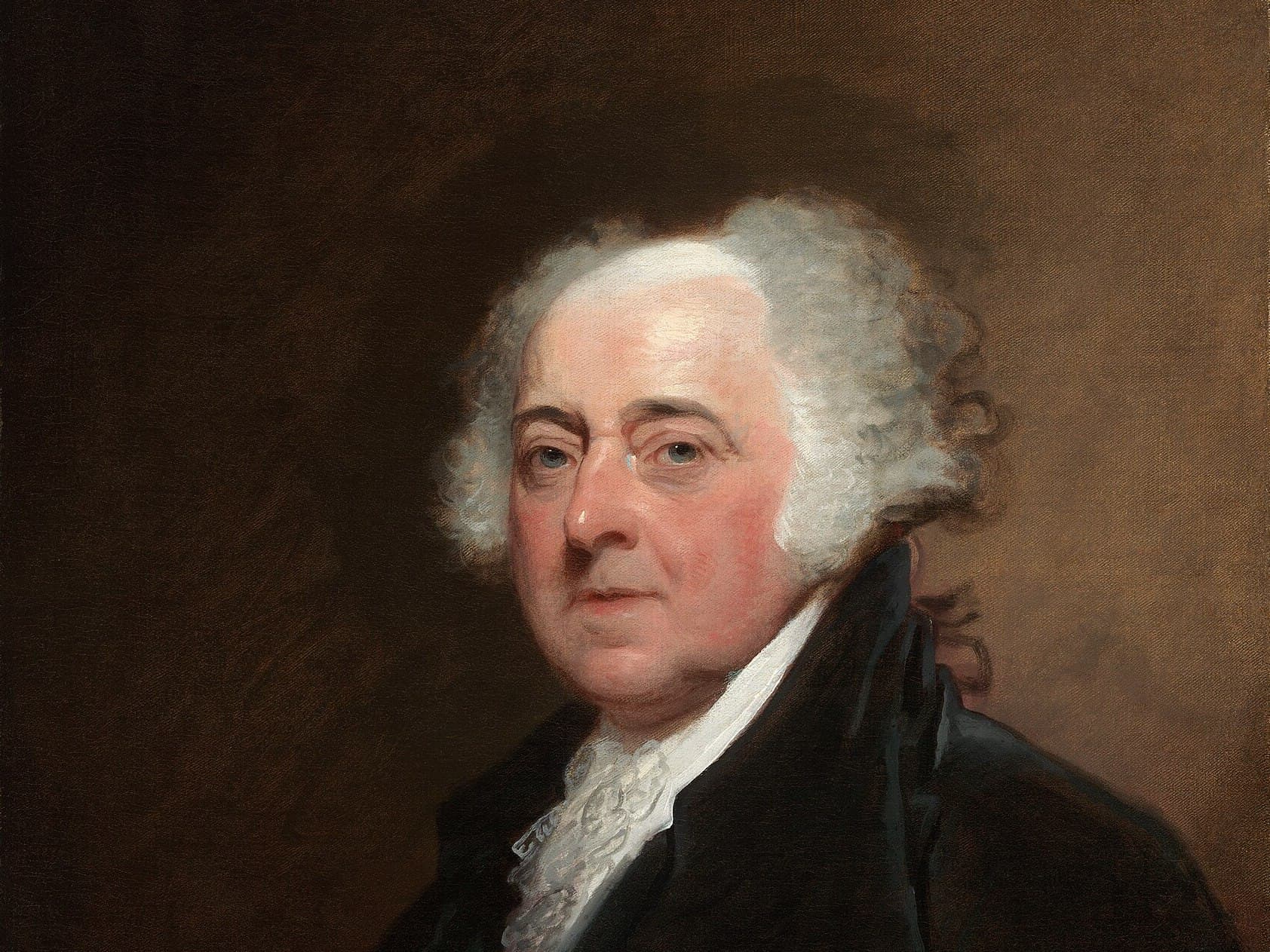 Via Wikimedia Commons Gilbert Stuart's portrait of John Adams, detail.