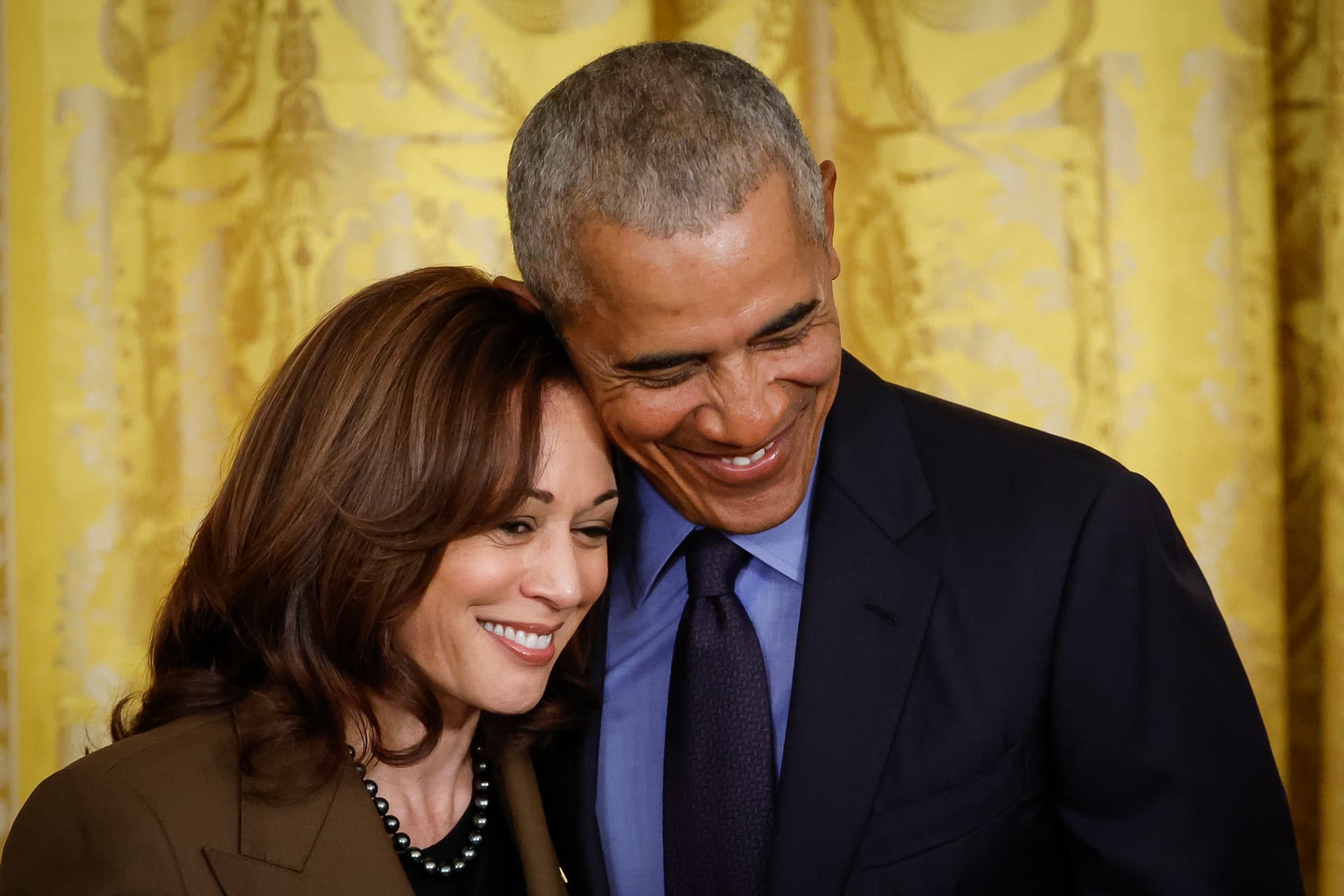 Chip Somodevilla/Getty Images President Obama hugs Vice President Harris at the White House on April 5, 2022.