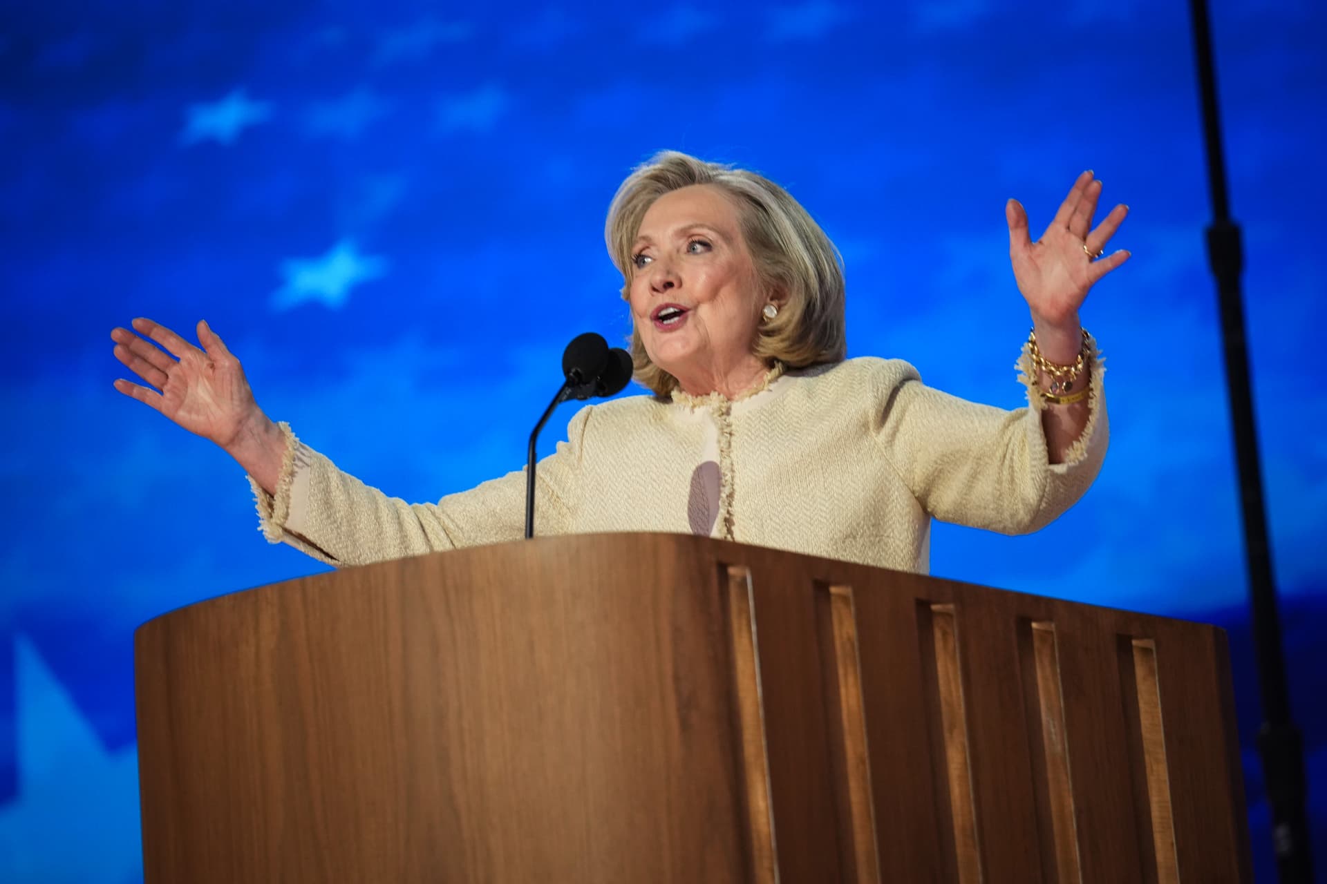 Andrew Harnik/Getty Images Secretary Hillary Clinton at the Democratic National Convention, August 19, 2024.