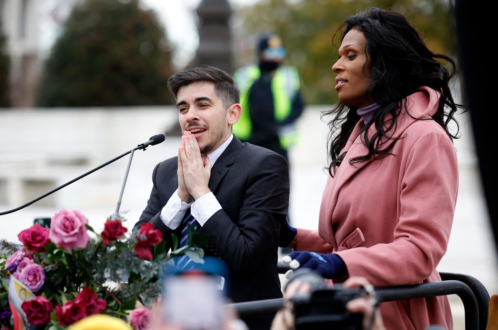 Kevin Dietsch/Getty Images Lawyer and transgender rights activist Chase Strangio speaks to supporters after arguing a transgender rights case before the U.S. Supreme Court on December 04, 2024 at Washington, DC.