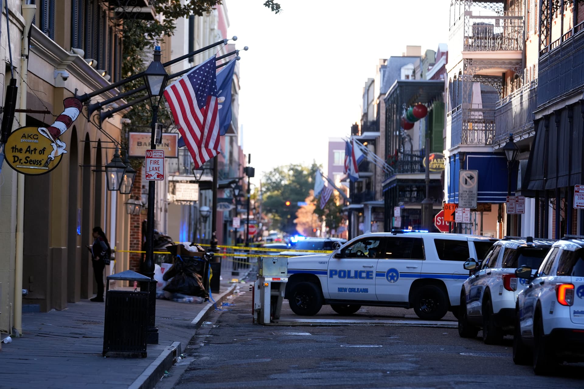AP/Gerald Herbert The aftermath of a vehicle driving into a crowd on New Orleans' Canal and Bourbon Street, January 1, 2025.