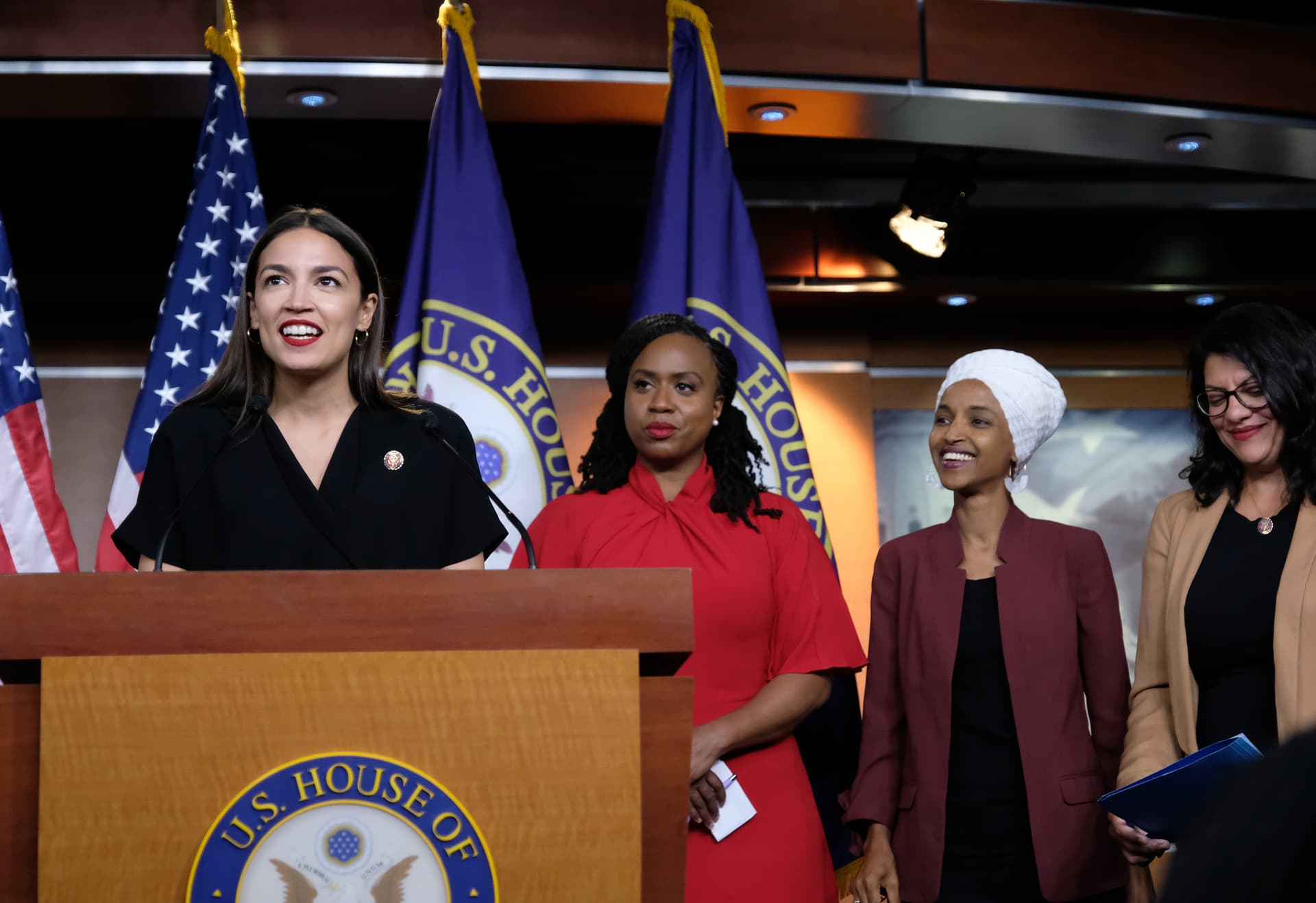 Alex Wroblewski/Getty Images Congresswomen, and members of the 'Squad,' left to right, Alexandria Ocasio-Cortez, Ayanna Pressley, Ilhan Omar, and Rashida Tlaib at the Capitol in 2019.