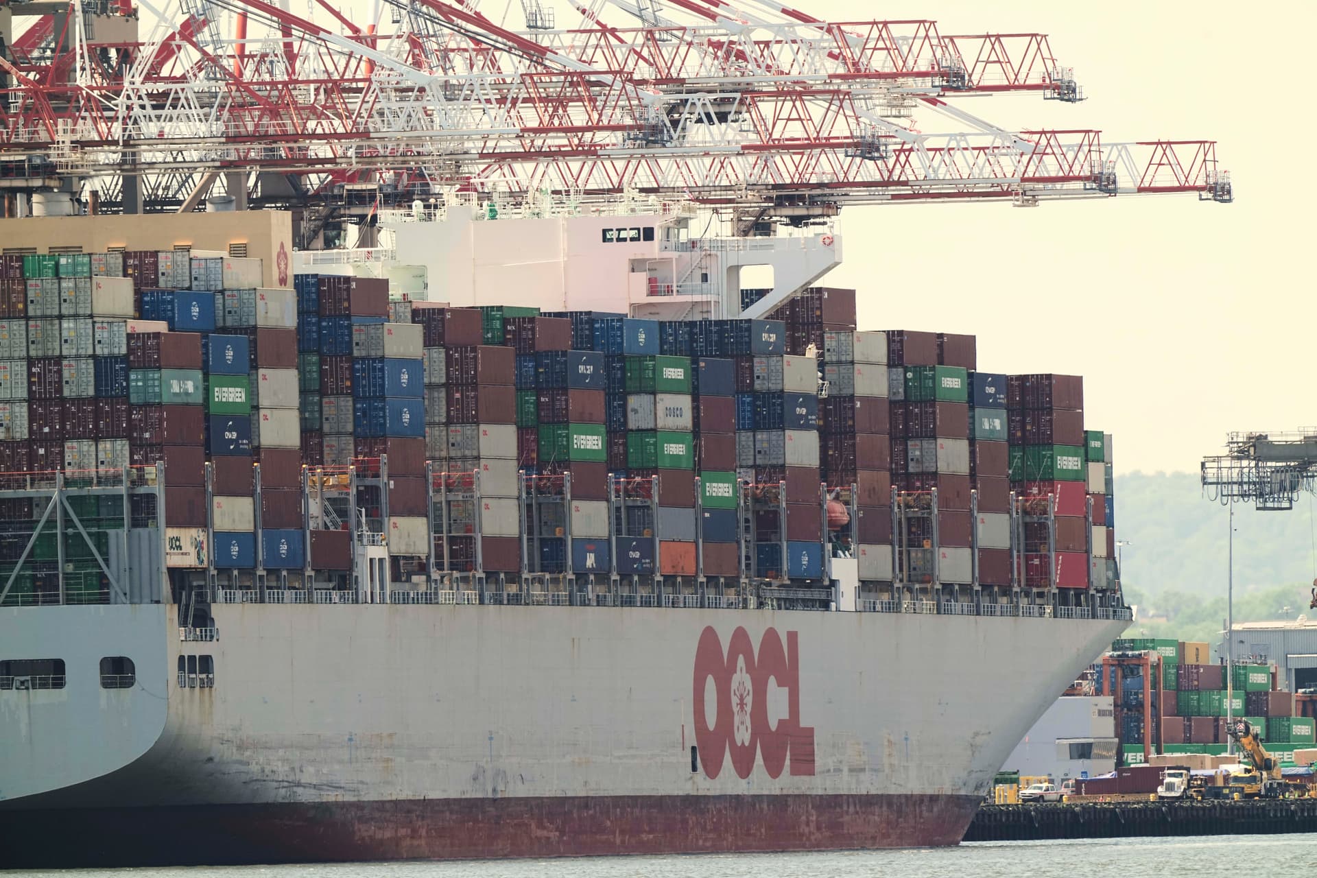 AP/Matt Rourke A container ship is moored at the port of New York, May 12, 2025.