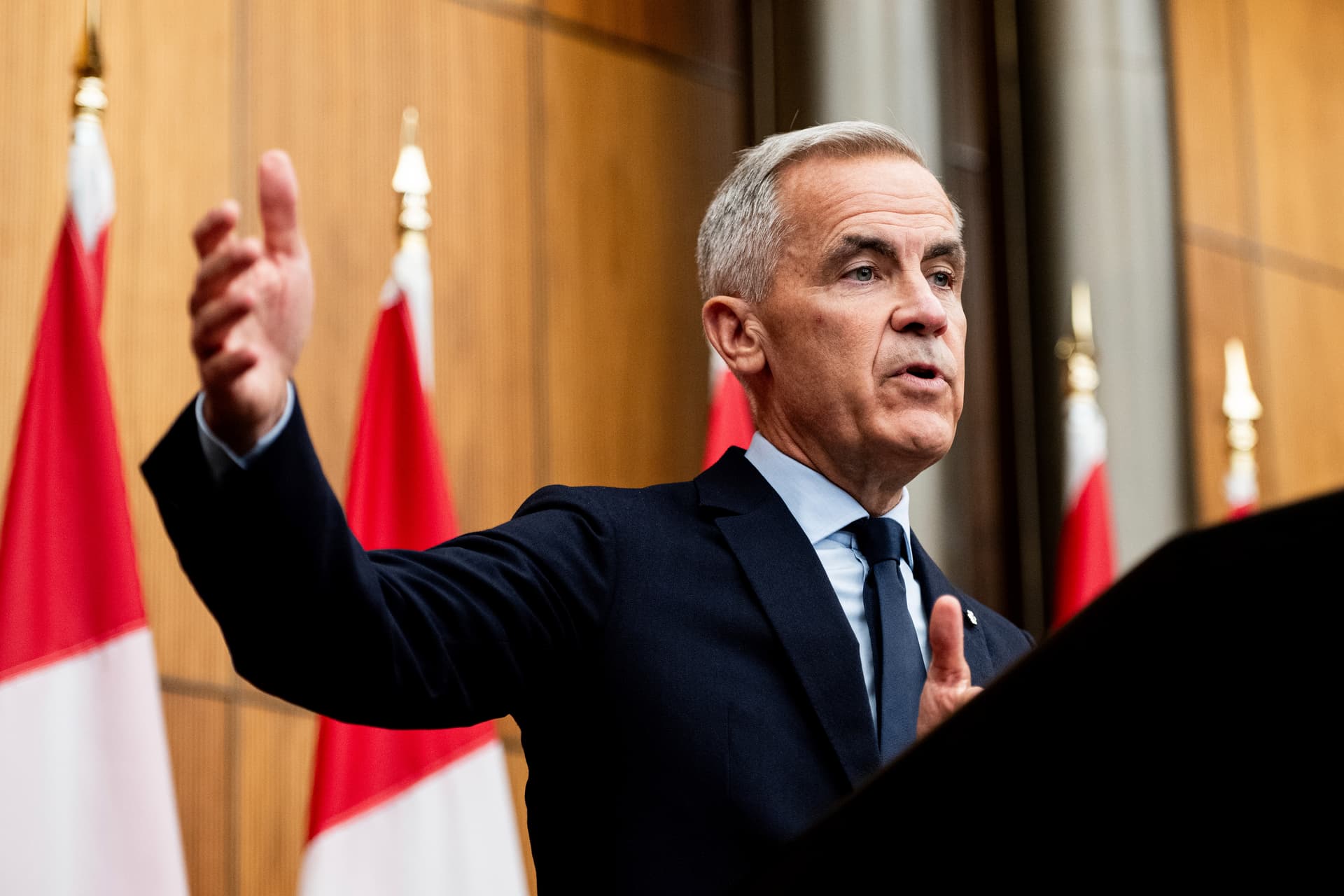 Spencer Colby/via AP Prime Minister Mark Carney speaks during a news conference at Ottawa on August 22, 2025.