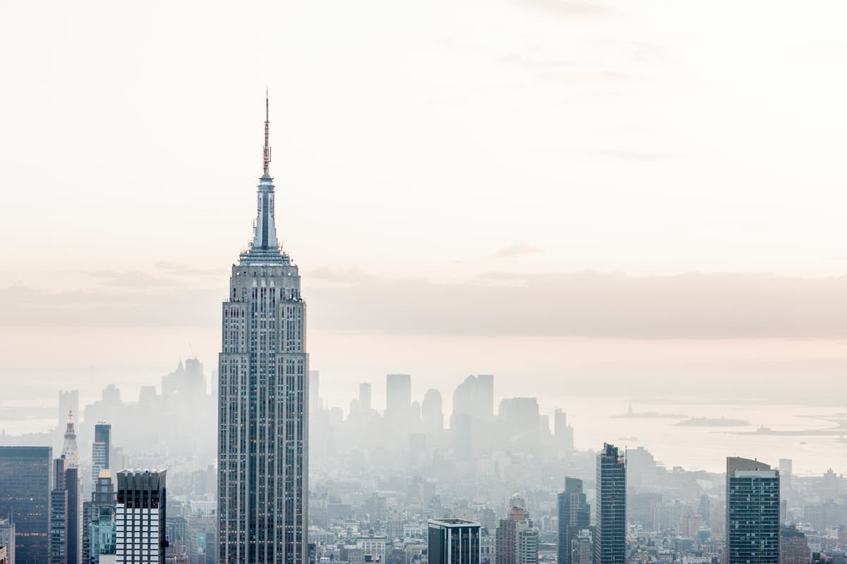 View of Empire State Building to Lower Manhattan in New York City.