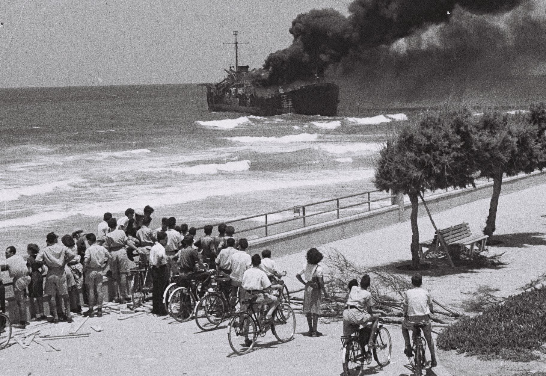 Haim Pinn via Wikimedia Commons The attack on the Altalena on June 22, 1948.