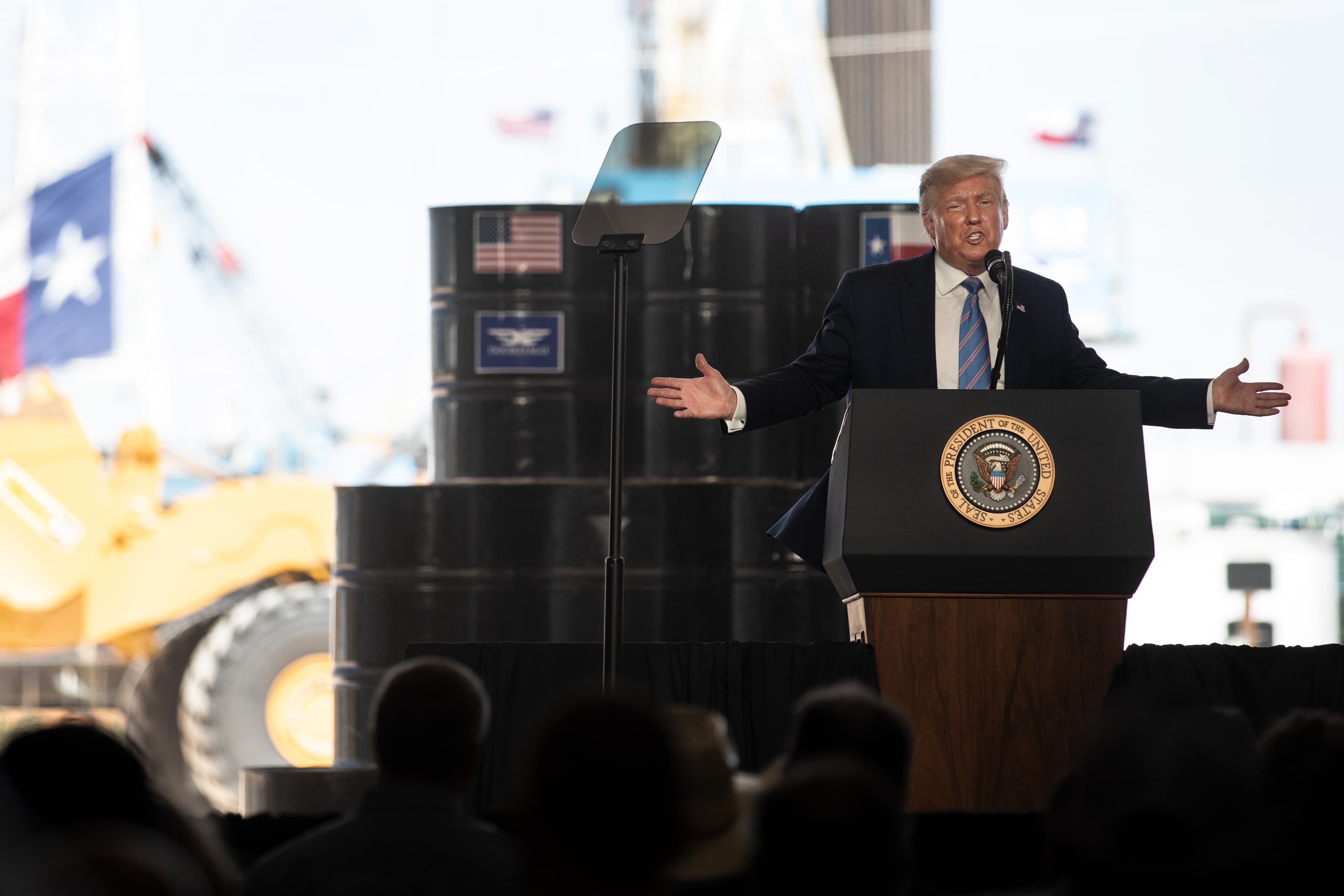 President Trump at the site of an active oil rig on July 29, 2020 at Midland, Texas. President Trump at the site of an active oil rig on July 29, 2020 at Midland, Texas.