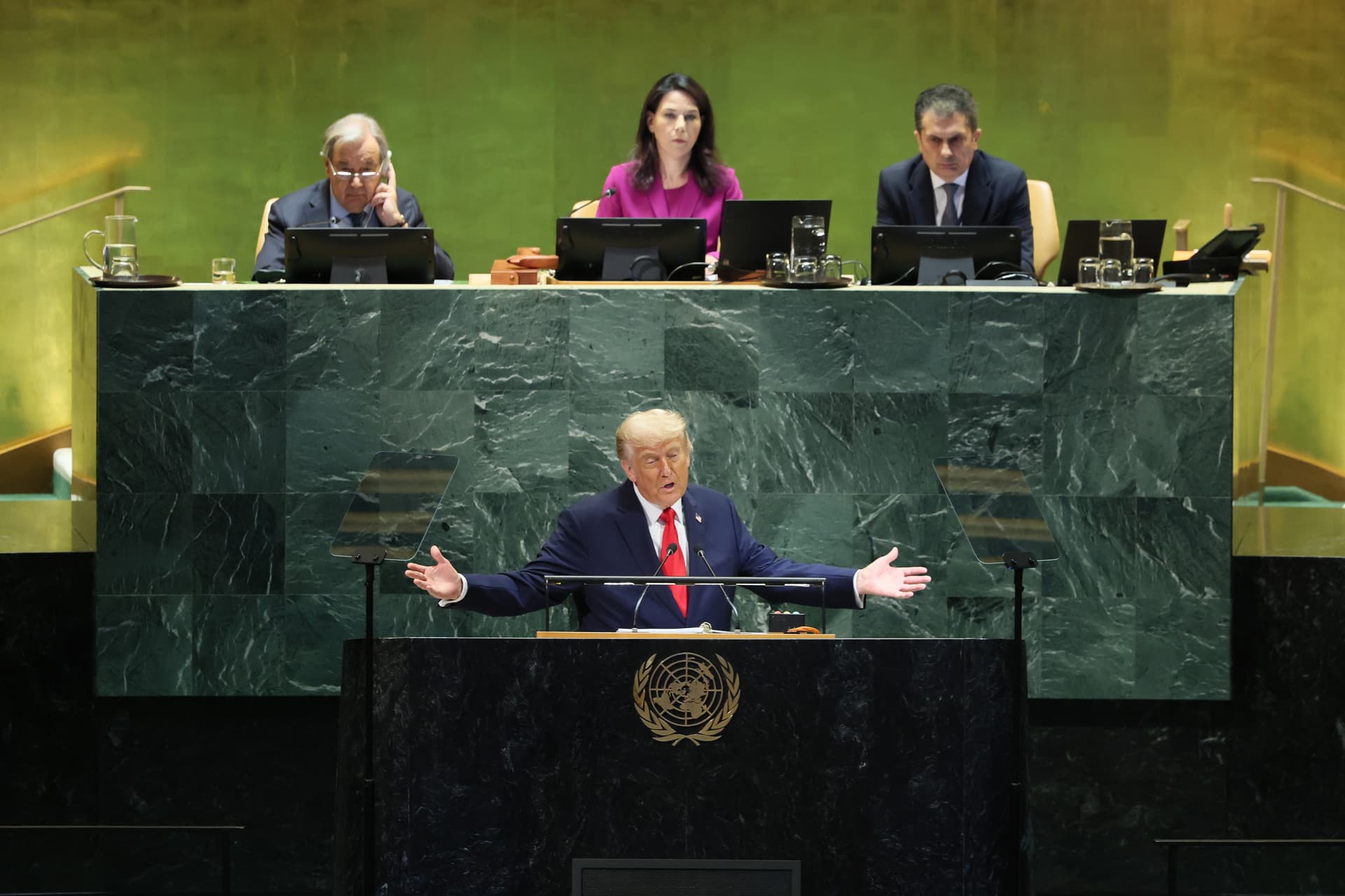 Michael M. Santiago/Getty Images President Trump speaks during the United Nations General Assembly at the United Nations headquarters on September 23, 2025.