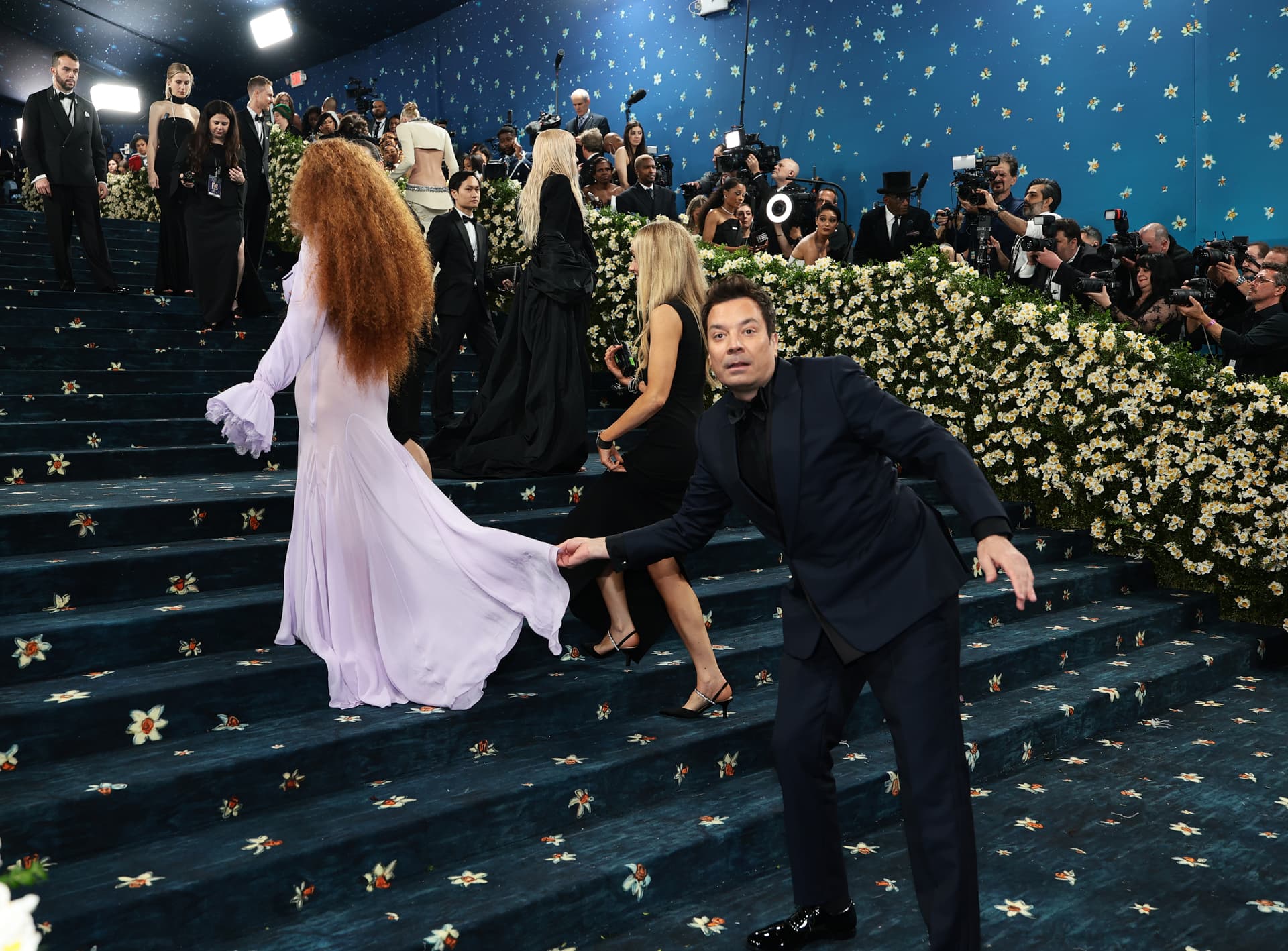 Getty Images for The Met Museum/Vogue Natasha Lyonne and Jimmy Fallon attend the 2025 Met Gala at New York City.