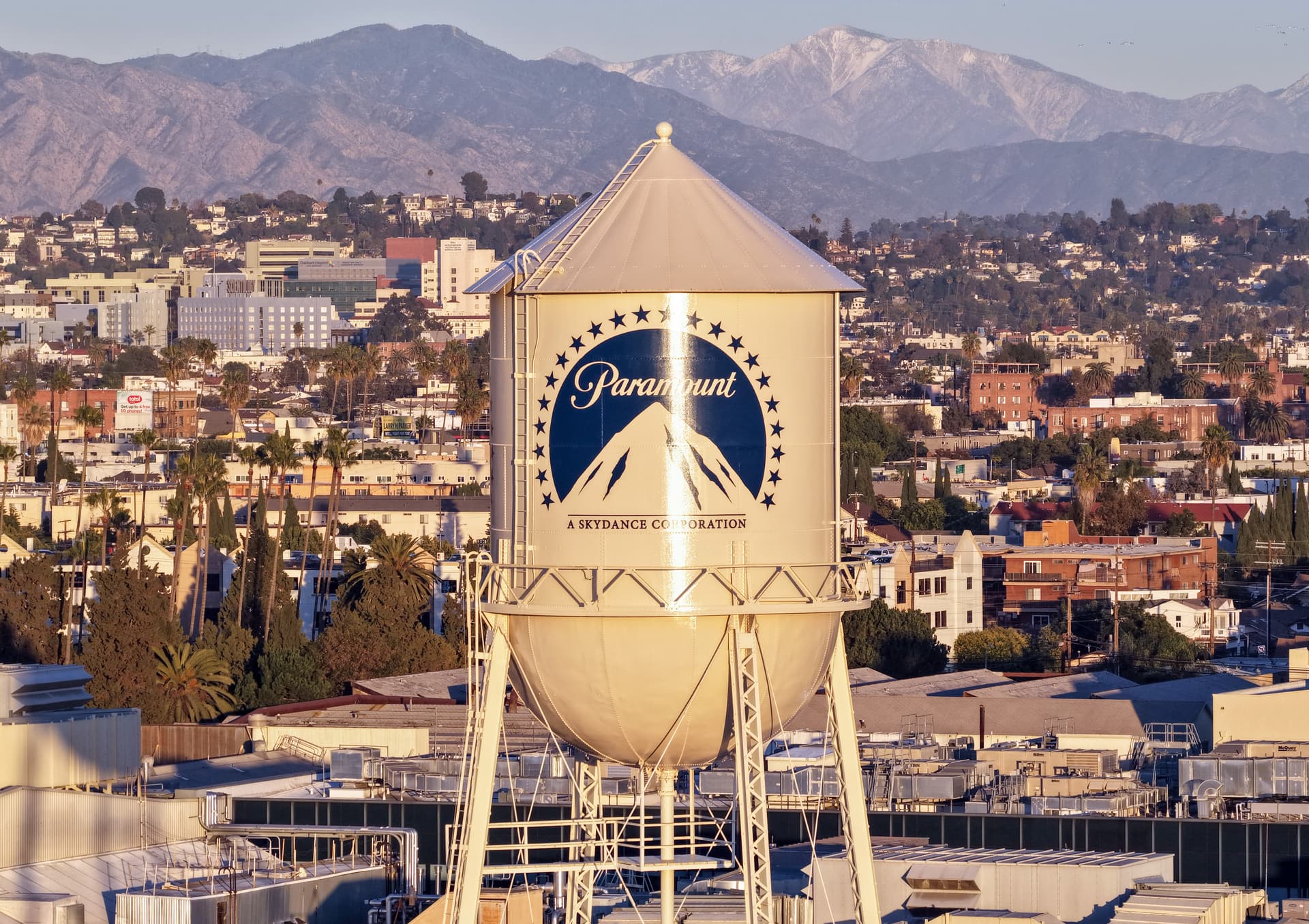 Mario Tama/Getty Images An aerial view of the Paramount logo