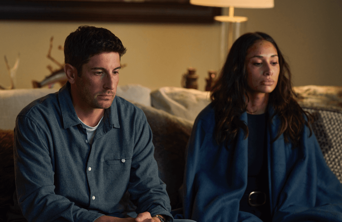 Via Republic Pictures Jason Biggs and Meaghan Rath in "Untitled Home Invasion Romance."