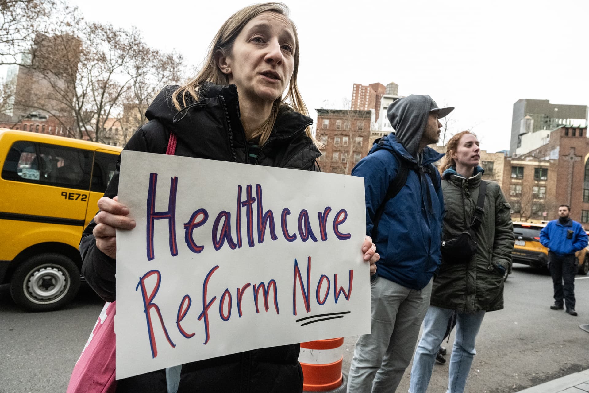 Stephanie Keith/Getty Images Demonstrators protest at New York City on December 19, 2024, in support of the suspect in the killing of UnitedHealthcare CEO Brian Thompson.