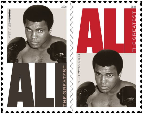 United States Postal Service via AP This image released by the United States Postal Service shows a commemorative Muhammad Ali stamp featuring a 1974 Associated Press photo of Ali.