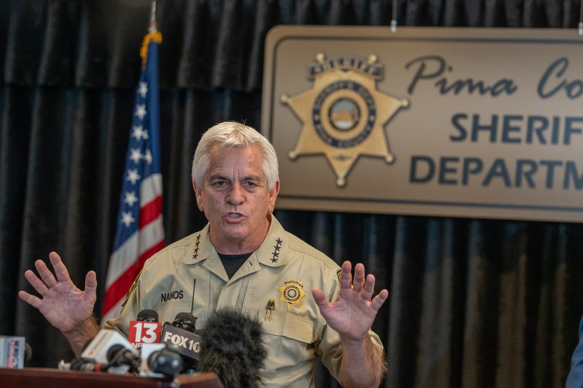 Jan Sonnenmair/Getty Images Pima County Sheriff, Chris Nanos, speaks to the media on February 3, 2026 in Tucson, Arizona.