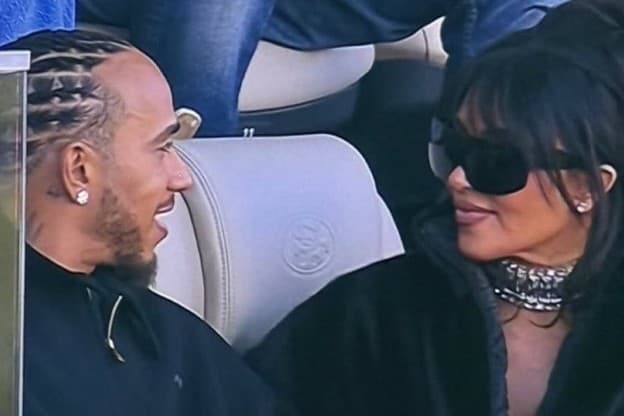 Via X F1 driver Lewis Hamilton and reality star Kim Kardashian appear together in a VIP suite during Super Bowl LX at Santa Clara, California, on February 8, 2026.