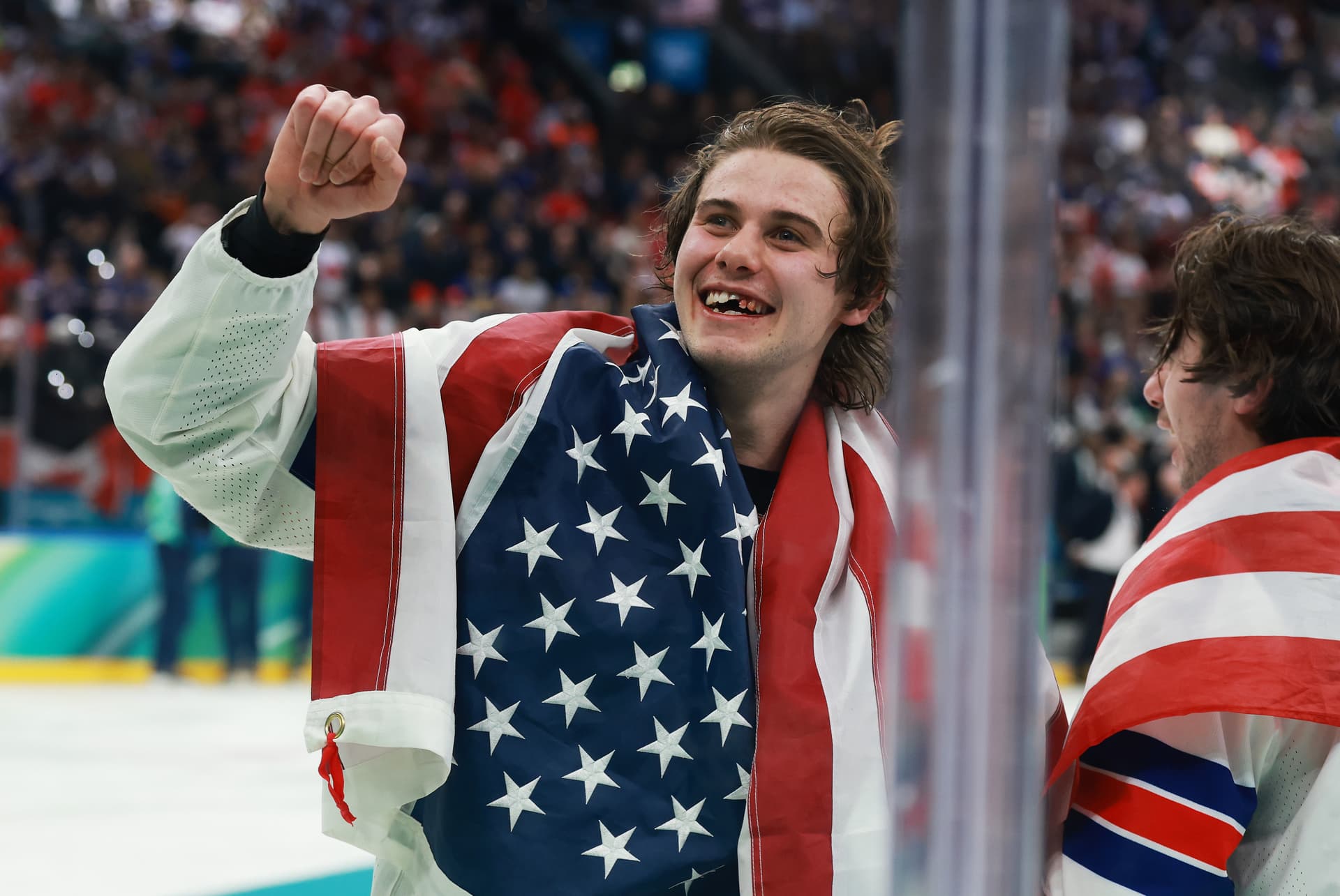 Elsa/Getty Images Jack Hughes of Team USA celebrates the team’s gold-medal victory over Canada during the 2026 Winter Olympics at Milan, Italy, on February 22, 2026.