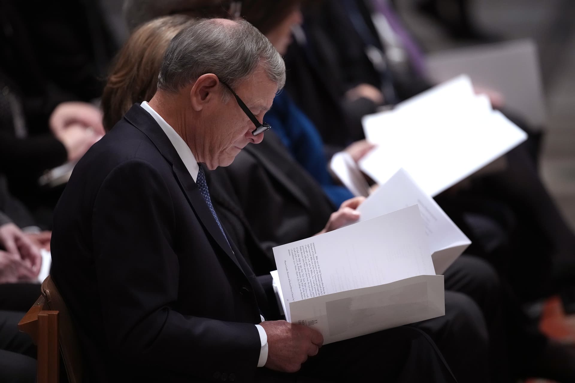 Andrew Harnik/Getty Images Chief Justice John Roberts attends the funeral service of Vice President Cheney at Washington, D.C., on November 20, 2025.