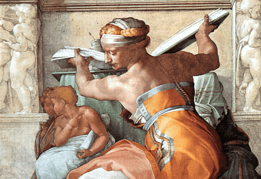 Via Wikimedia Commons Michelangelo's 'Libyan Sibyl' on the ceiling of the Sistine Chapel. 1511. Detail.