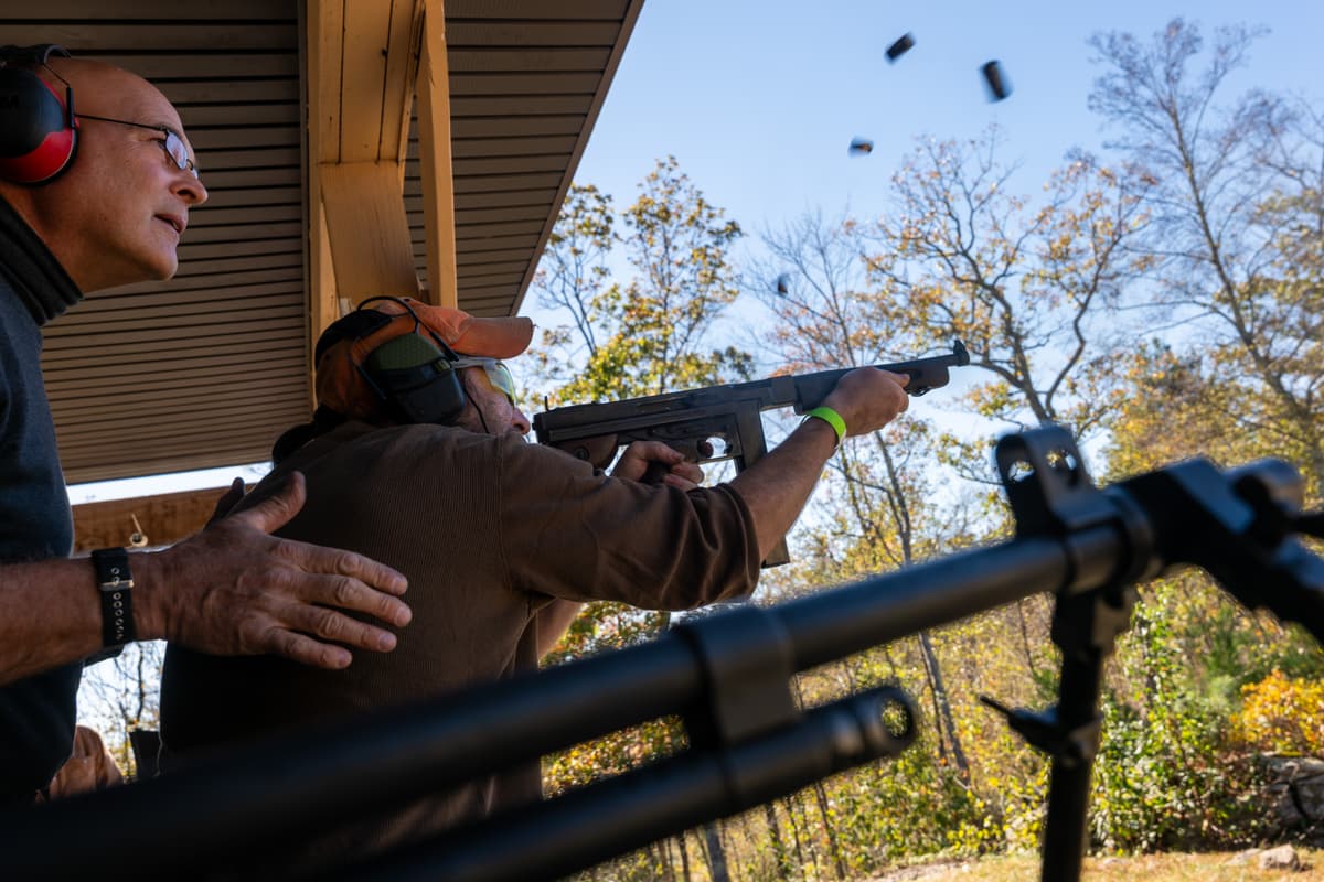 Spencer Platt/Getty Images Members of the public shoot a variety of rifles and other weapons at a shooting range.