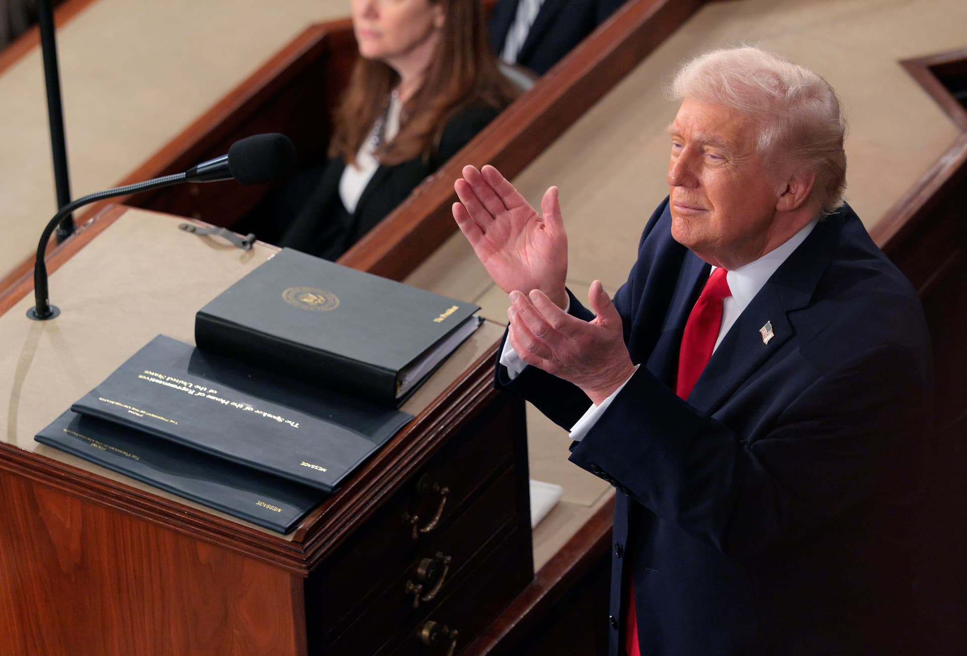 Chip Somodevilla/Getty Images President Trump applauds during his State of the Union address during a Joint Session of Congress at the Capitol on February 24, 2026, in Washington, D.C.