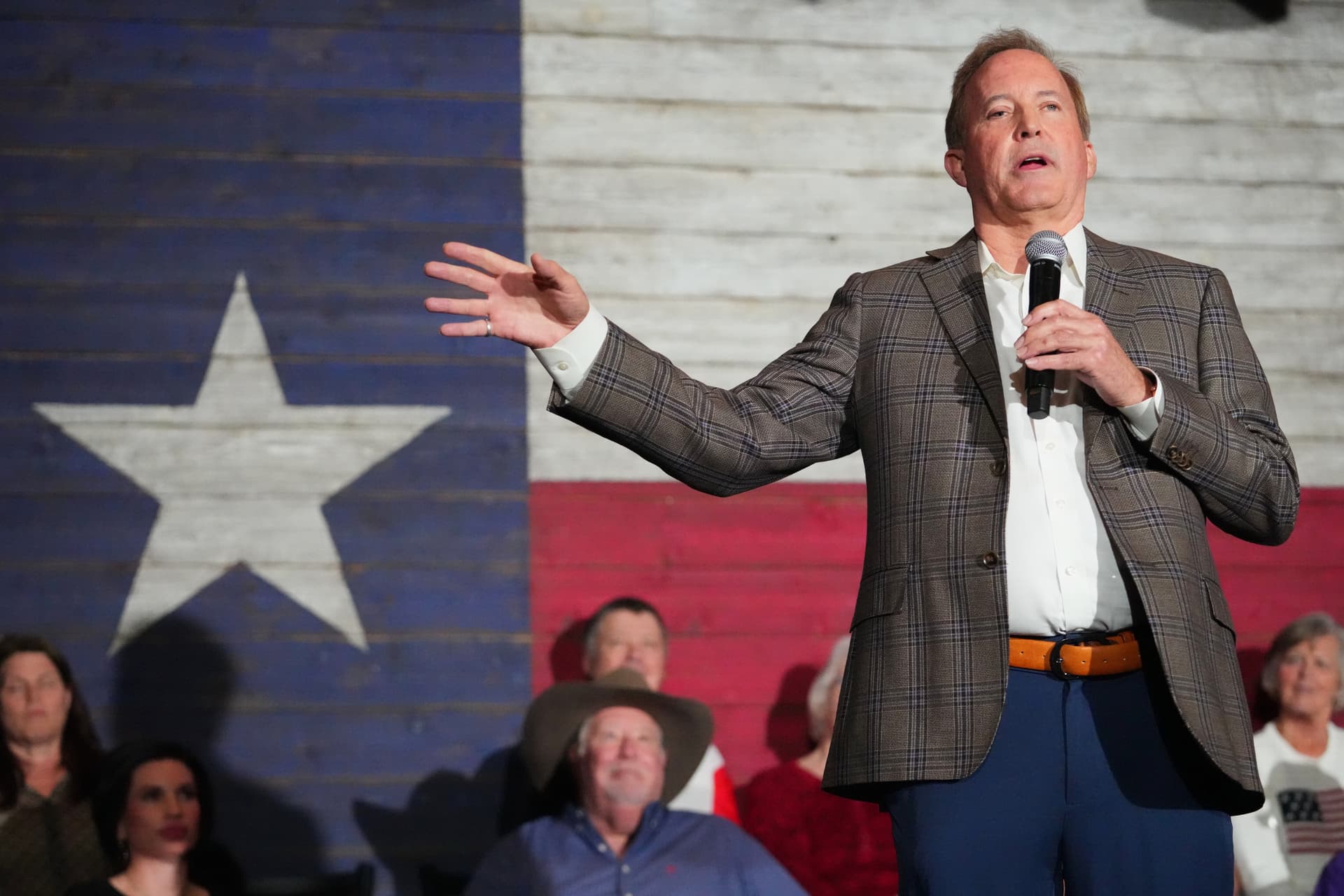 AP Photo/Julio Cortez Attorney General Ken Paxton, a Republican candidate for the U.S. Senate, speaks during a campaign event on February 16, 2026, at Tyler, Texas.