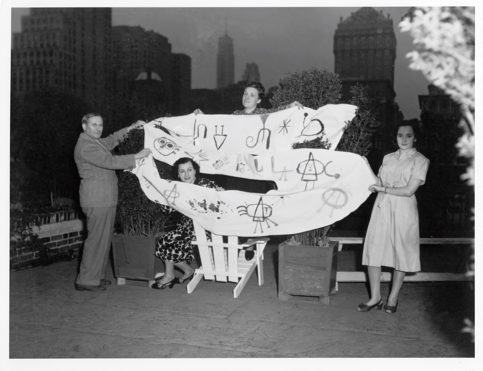 Via Joan Miró Foundation Joan Miro, with his wife Pilar Juncosa and their daughter Maria Dolores, together with Louise Bourgeois, in 1947.