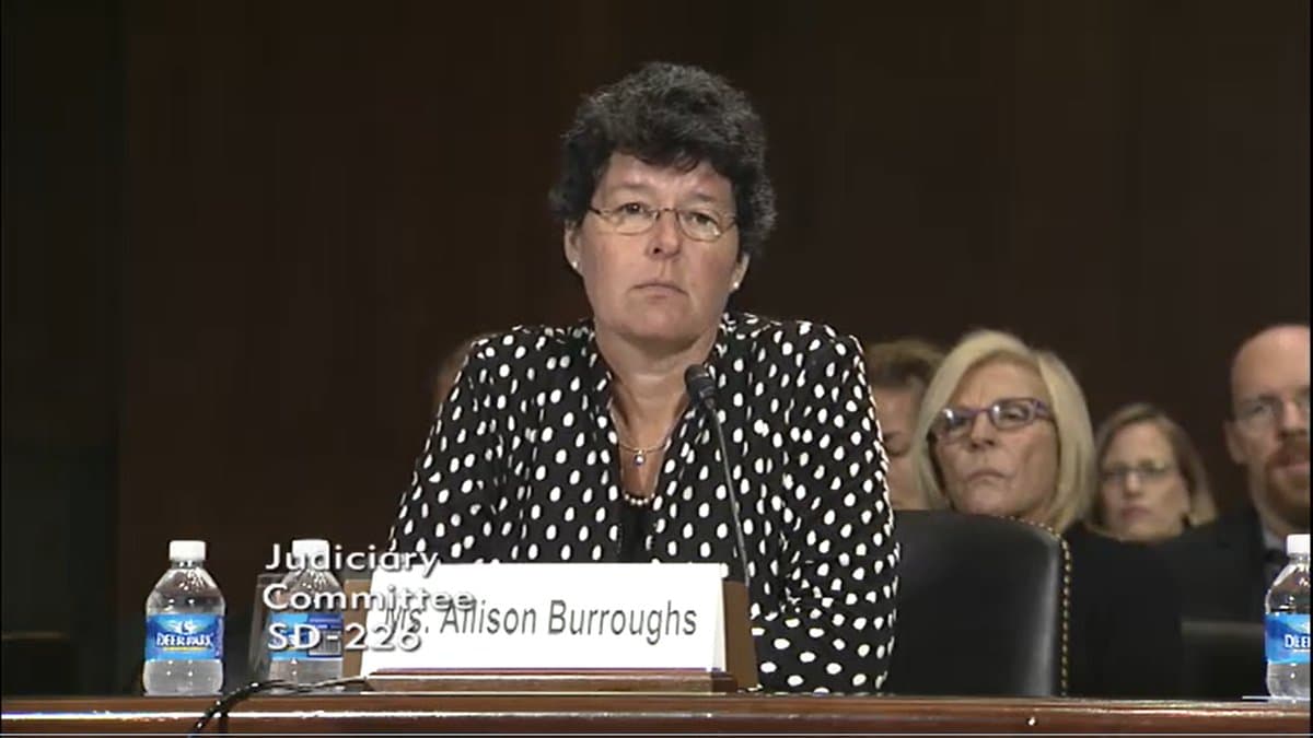 Via X Judge Allison Burroughs is seen during her confirmation hearing before the Senate Judiciary Committee at Capitol Hill on September 17, 2014.