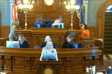 Via X The Kansas State House debates a law which defines gender exclusively as a person's biological sex at birth at Topeka, Kansas, on February 18, 2026.