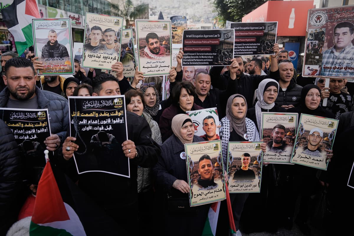 AP/Majdi Mohammed Palestinians demonstrate against the decision by Israel's parliament to approve the death penalty for Palestinians convicted of murdering Israelis in Nablus, West Bank, March 31, 2026.