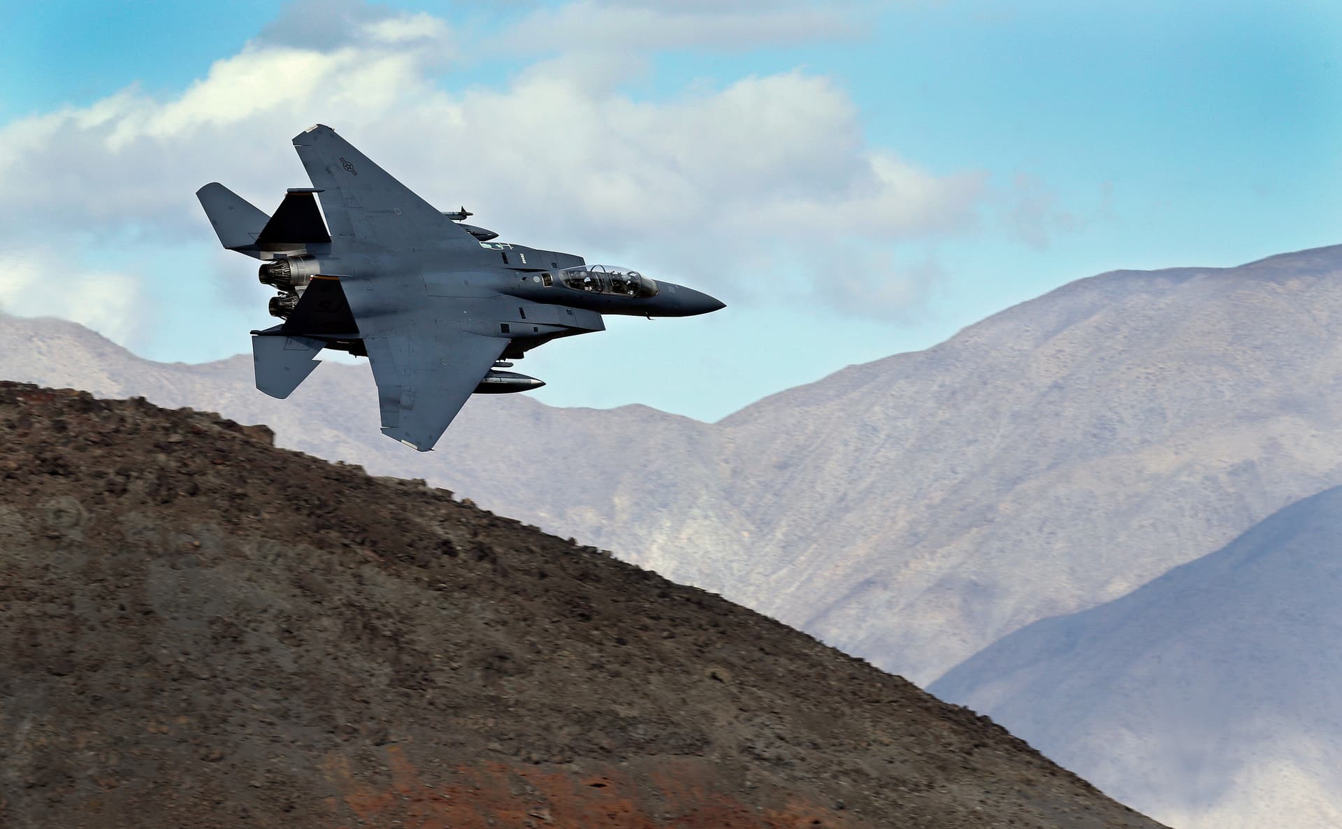 Ben Margot/AP An F-15E Strike Eagle turns toward the Panamint range over Death Valley National Park, California, on Feb. 27, 2017.