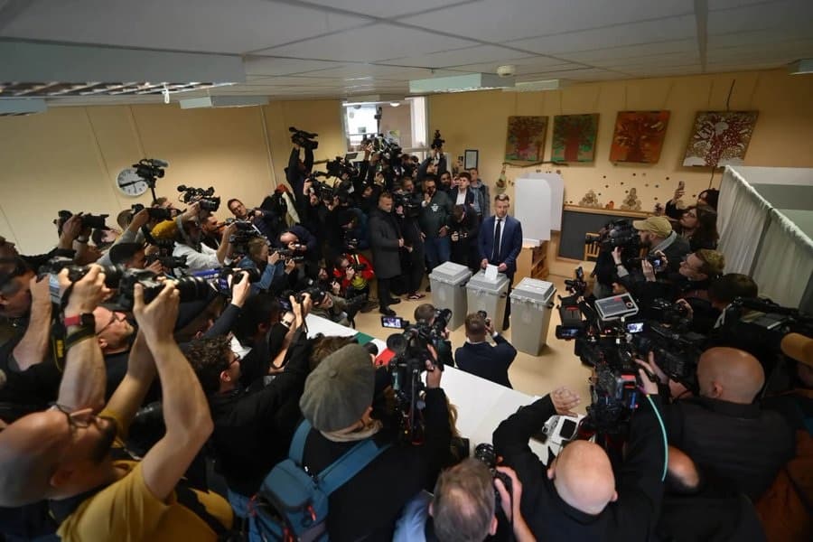 Telex via Péter Magyar on X. Péter Magyar stands before reporters after voting in Hungarian parliamentary elections that saw him elected prime minister on April 12, 2026.